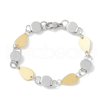 201 Stainless Steel Flat Round & Teardrop Link Chain Bracelets for Women Men BJEW-I316-01PG-1