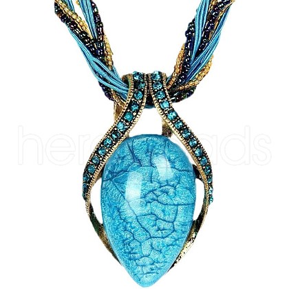 Bohemian Style Teardrop Zinc Alloy & Resin & Glass Seed Beaded Pendant Necklaces FS-WGFDF3E-02-1