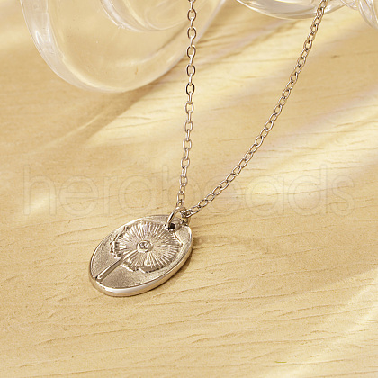 Fashionable Stainless Steel Oval with Lotus Leaf Pendant Necklaces for Women's Daily Wear YG0562-2-1