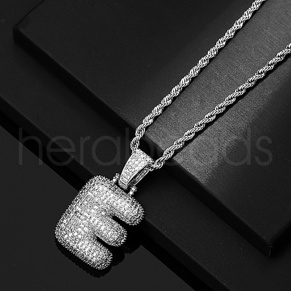 Brass Micro Pave Clear Cubic Zirconia Chunky Initial Pendant Necklaces WG24EA8-05-1