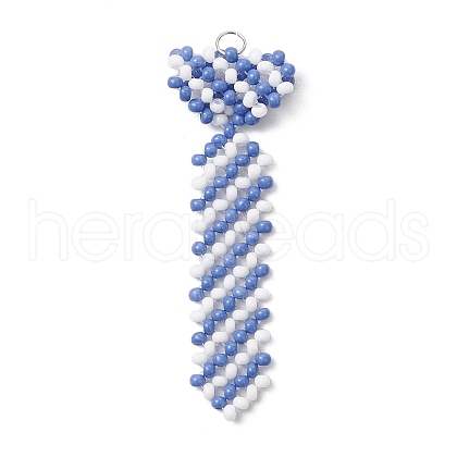 Father's Day Round Glass Seed Beaded Necktie Pendants PALLOY-MZ00731-1