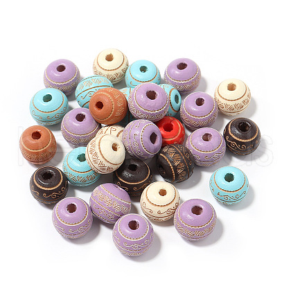 Spray Painted Wood Beads WOCR-PW0003-80B-1