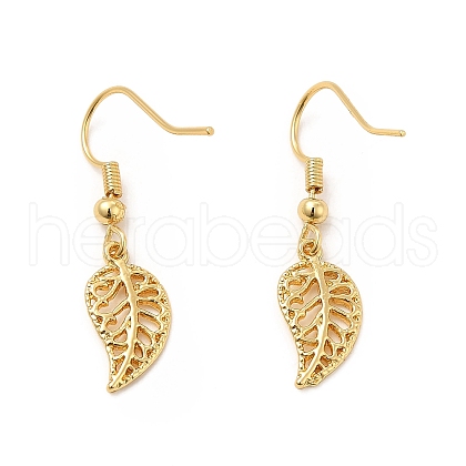 Brass Leaf Dangle Earrings EJEW-P218-01G-1
