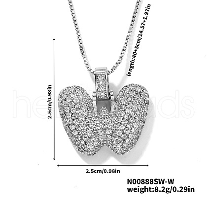 Elegant Brass Micro Pave Clear Cubic Zirconia 3D Initial Necklaces DV4415-46-1