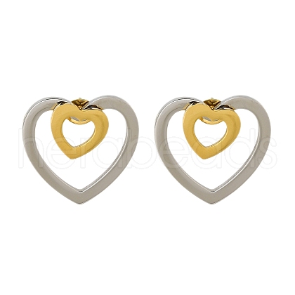Ion Plating(IP) 304 Stainless Steel Heart Stud Earrings EJEW-C118-03D-1
