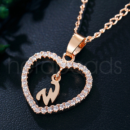 Alloy Crystal Rhinestone Heart with Initial Pendant Necklaces WGD4CFD-23-1