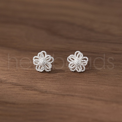 925 Sterling Silver Flower Stud Earrings EJEW-Q030-03S-1
