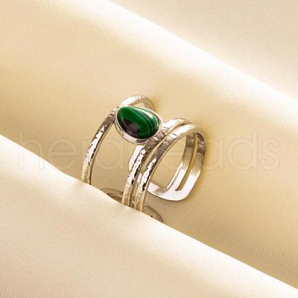 Teardrop Synthetic Malachite Finger Rings QT3031-2-1-1