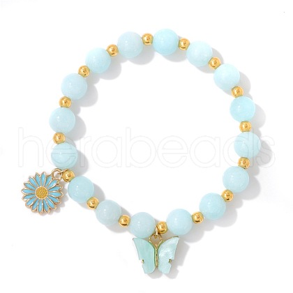 Natural Amazonite Round Beads Stretch Bracelets RY7989-2-1