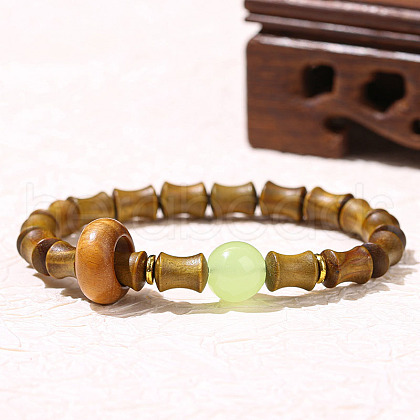 Natural Verawood Round Beads Stretch Bracelets WG1718F-01-1