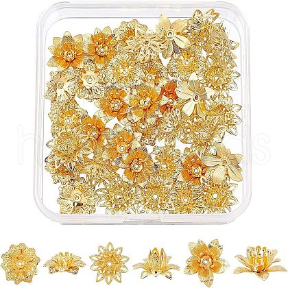SUPERFINDINGS 36Pcs 3 Style Brass 3D Flower Bead Caps KK-FH0002-48-1