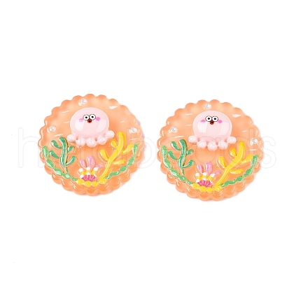 Ocean Theme Flat Round Resin Cabochons CRES-T025-02E-1