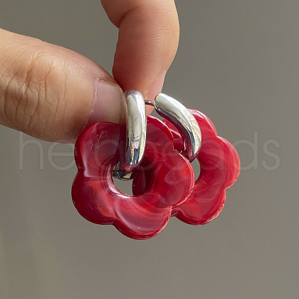 Flower Stainless Steel Acrylic Hoop Earrings FS-WGEB331-20-1
