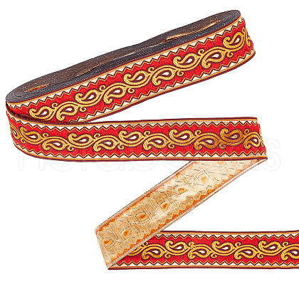 Ethnic Style Polyester Jacquard Leaf Ribbons SRIB-WH0011-198B-1