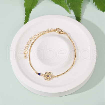Brass Micro Pave Cubic Zirconia Birthday Flower Link Bracelets BJEW-U031-01G-09-1