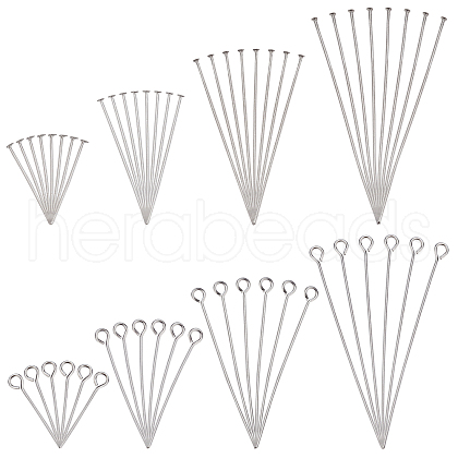   304 Stainless Steel Eye Pins & Flat Head Pins STAS-PH0001-19P-1