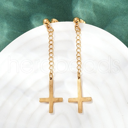 201 Stainless Steel Dangle Stud Earrings EJEW-P314-01B-G-1