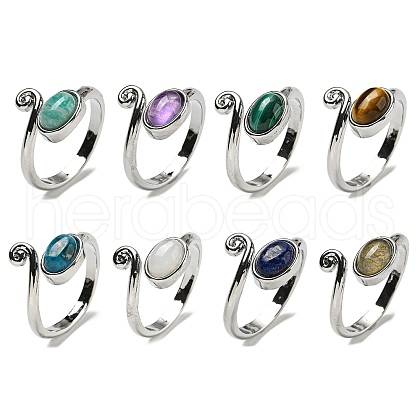 Natural Gemstone Adjustable Rings RJEW-K269-08P-1