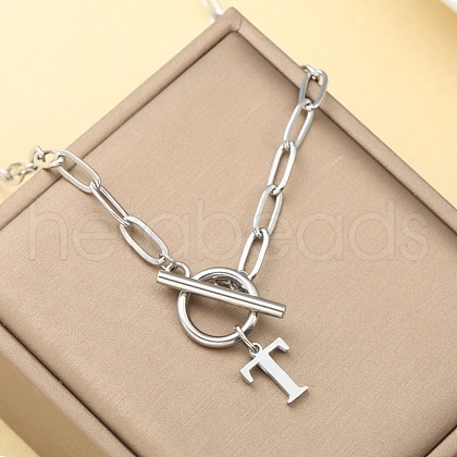 Stainless Steel Paperclip Chain Initial Necklaces with OT Clasps WGD6039-20-1