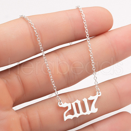 2017 Birth Year Number 201 Stainless Steel Pendant Cable Chain Necklaces FS-WGB5F08-63-1