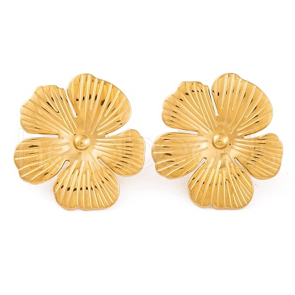 Ion Plating(IP) Flower 304 Stainless Steel Stud Earrings for Women EJEW-L272-031G-03-1