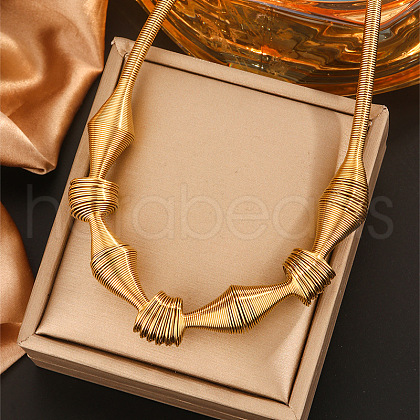 304 Stainless Steel Irregular Twisted Chain Spiral Bib Necklaces for Women NJEW-B127-01G-03-1