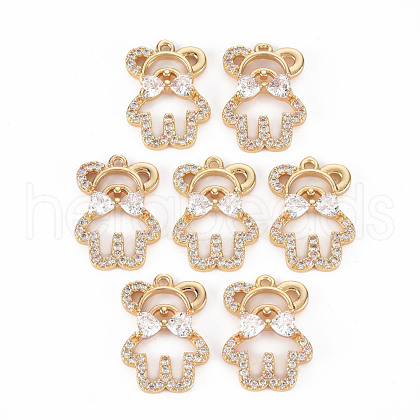 Rack Plating Brass Micro Pave Clear Cubic Zirconia Pendants KK-T060-09-RS-1
