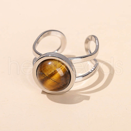 304 Stainless Steel & Natural Tiger Eye Cuff Rings FS-WGDE3F0-09-1