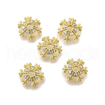 Snowflake Brass Micro Pave Clear Cubic Zirconia Bead Caps KK-K300-03C-G-1
