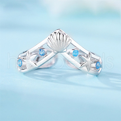 925 Sterling Silver Micro Pave Cubic Zirconia Cuff Rings WG63758-01-1