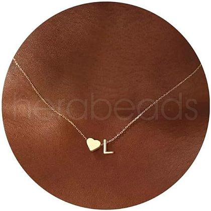 Simple Style Adjustable 316L Surgical Stainless Steel Heart and Initial Pendant Necklaces for Women WG95AEF-12-1