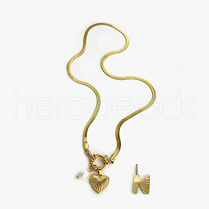 304 Stainless Steel Letter and Heart Pendant Necklaces for Women FS-WG694DF-14-1