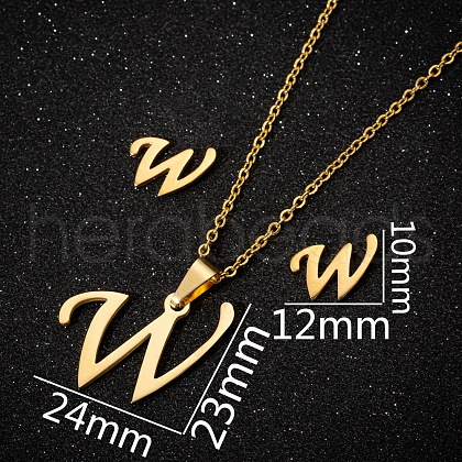 201 Stainless Steel Pendant Necklaces & Stud Earrings Sets WG00841-38-1