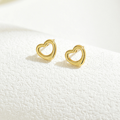 Real 18K Gold Plated Elegant Vintage Casual Fashion Stainless Steel Heart Stud Earrings for Women ZR3669-3-1