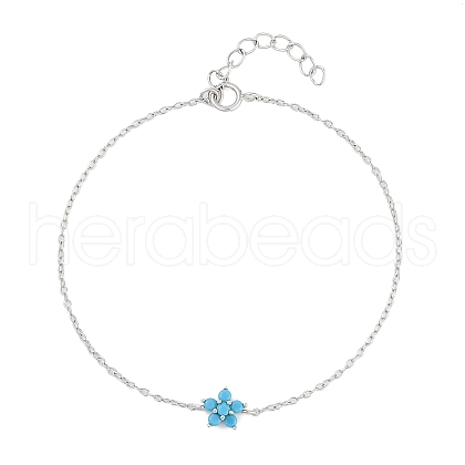 925 Sterling Silver Cubic Zirconia & Synthetic Turquoise Flower Link Bracelets XT0862-4-1