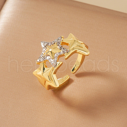 Elegant Geometric Brass Micro Pave Cubic Zirconia Cuff Rings for Women KY7986-3-1