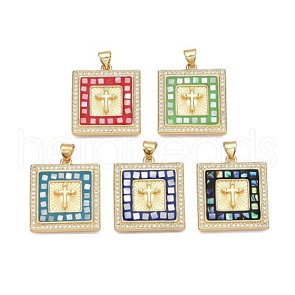 Brass Micro Pave Clear Cubic Zirconia Pendants KK-N254-216G-C-1