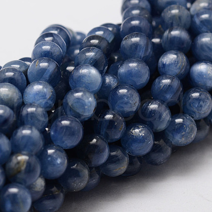 Natural Dyed & Heated Grade AA Kyanite/Cyanite/Disthene Round Bead Strands G-O143-07-6mm-1-1