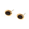 Stainless Steel Black Enamel Oval Stud Earrings for Women PG1145-6-2