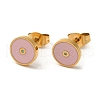 Ion Plating(IP) 304 Stainless Steel Stud Earrings with Pink Enamel EJEW-Q783-09G-1