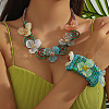 Flower Alloy & Aluminium & Resin Bib Necklaces & Cuff Bangles Sets FS-WG80D75-02-1