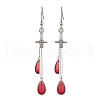 Teardrop with Sword Alloy Dangle Earrings EJEW-JE06311-2