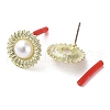 Rack Plating Alloy Flower Stud Earrings with ABS Pearl Beaded and 304 Stainless Steel Pin EJEW-B030-04G-2