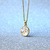 Flat Round Stainless Steel Pave Natural White Shell Initial Pendant Necklaces for Women FS-WG6FA45-10-1