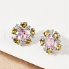 Flower Brass Micro Pave Cubic Zirconia Stud Earrings EJEW-M082-20P-2