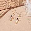 Natural Shell & Obsidian Braided Cross Dangle Earrings EJEW-JE04954-05-3