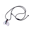 Adjustable Natural Quartz Crystal Double Horn Pendant Necklace with Wax Cord for Women NJEW-B086-01C-2