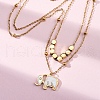 304 Stainless Steel Pave Natural White Shell Elephant Pendant Double Layer Necklaces NJEW-R026-06G-2