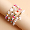 Colorful Soft Polymer Clay Shell & Imitation Pearl Beaded Stretch Bracelet Set TM4974-1