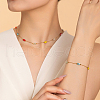 Stainless Steel Glass Rectangle Link Chain Bracelets & Necklaces Set for Women KG0137-4
